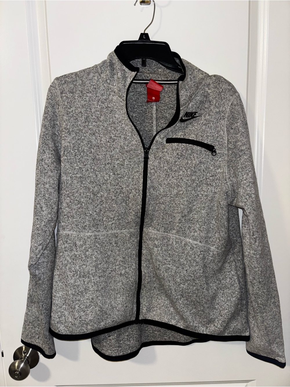 Nike Women's Heather Gray Full-Zip Fleece Jacket with Black Trim